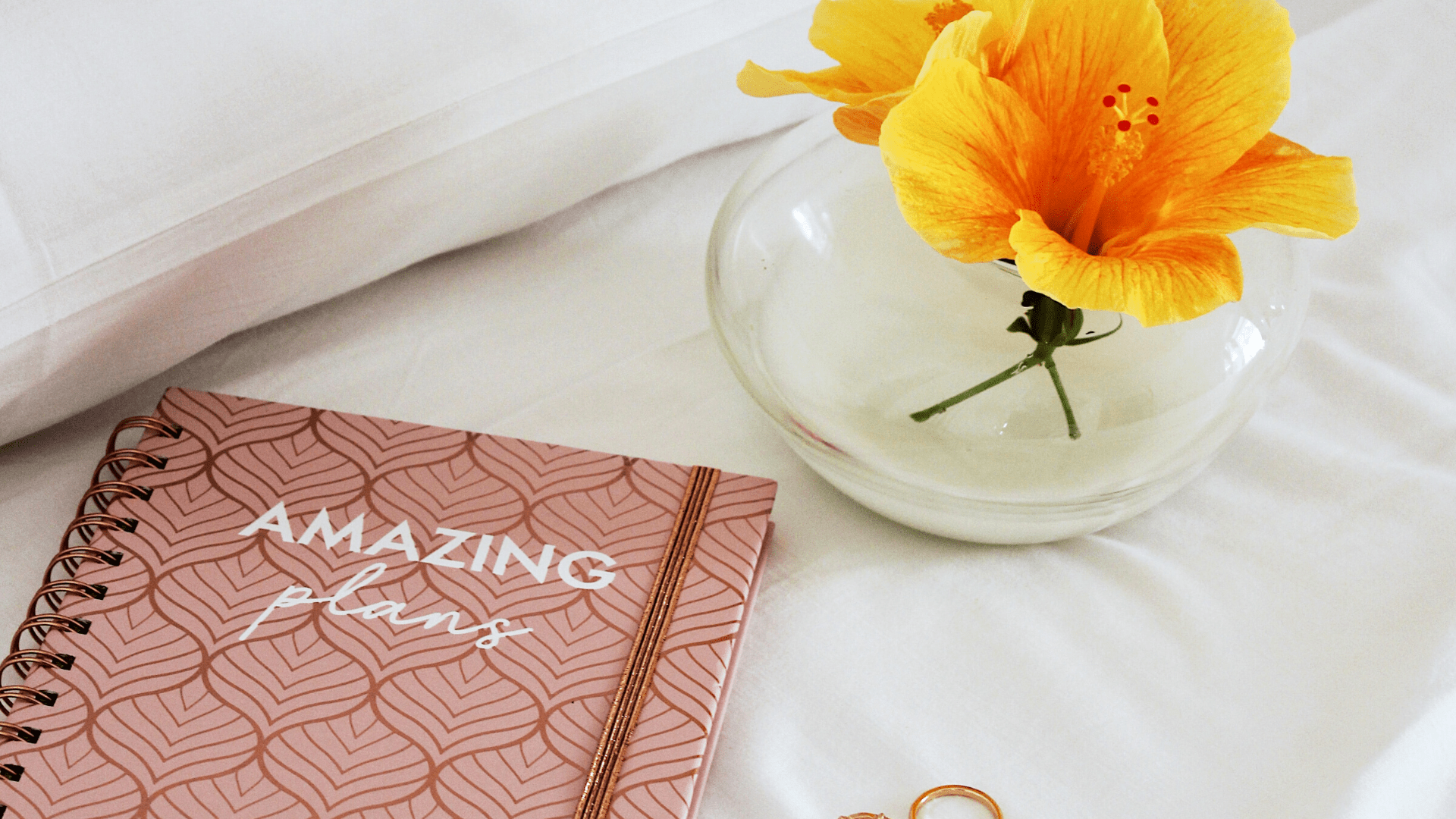 6 Key Benefits of Distance Learning * Benefits of distance learning - notepad, rings, flower in a vase