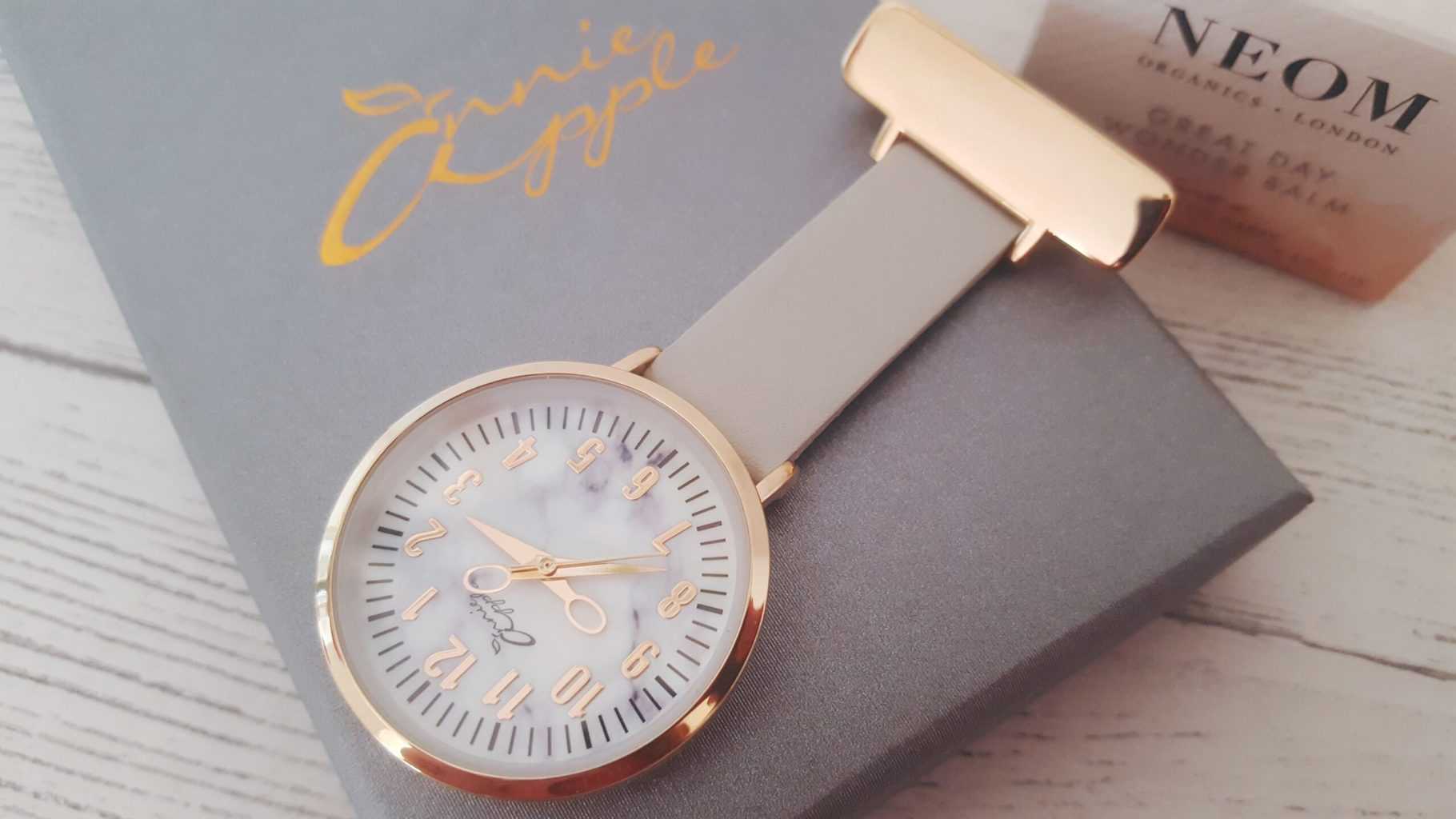 Uplifting self-care gift basket ideas for healthcare workers * Rose gold nurse watch
