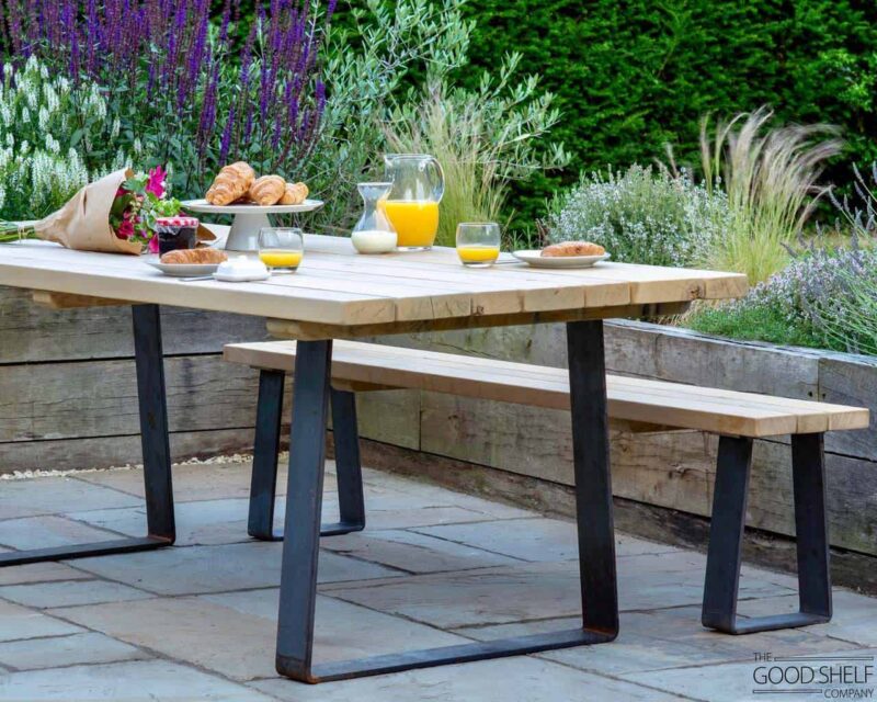 Unique Garden Decor Ideas from Etsy You'll Love this Summer * unique-garden-decor-Etsy-oakd-and-steel-table-and-benches
